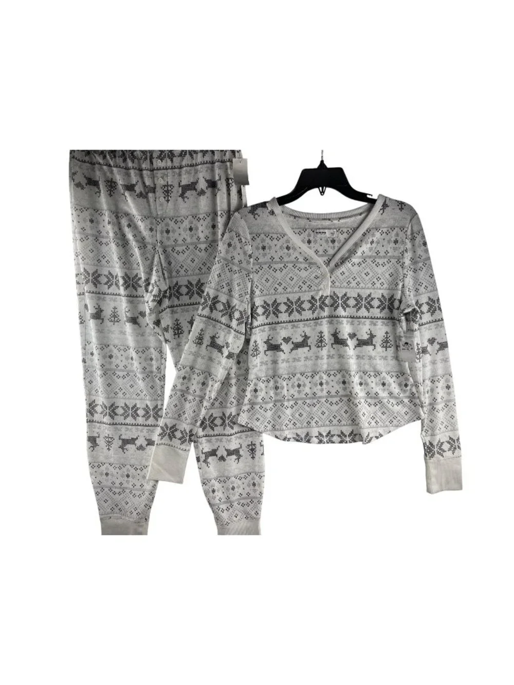 Sonoma Womens Size M 2-Piece Thermal Pajama Set With Reindeer & Snowflake Print